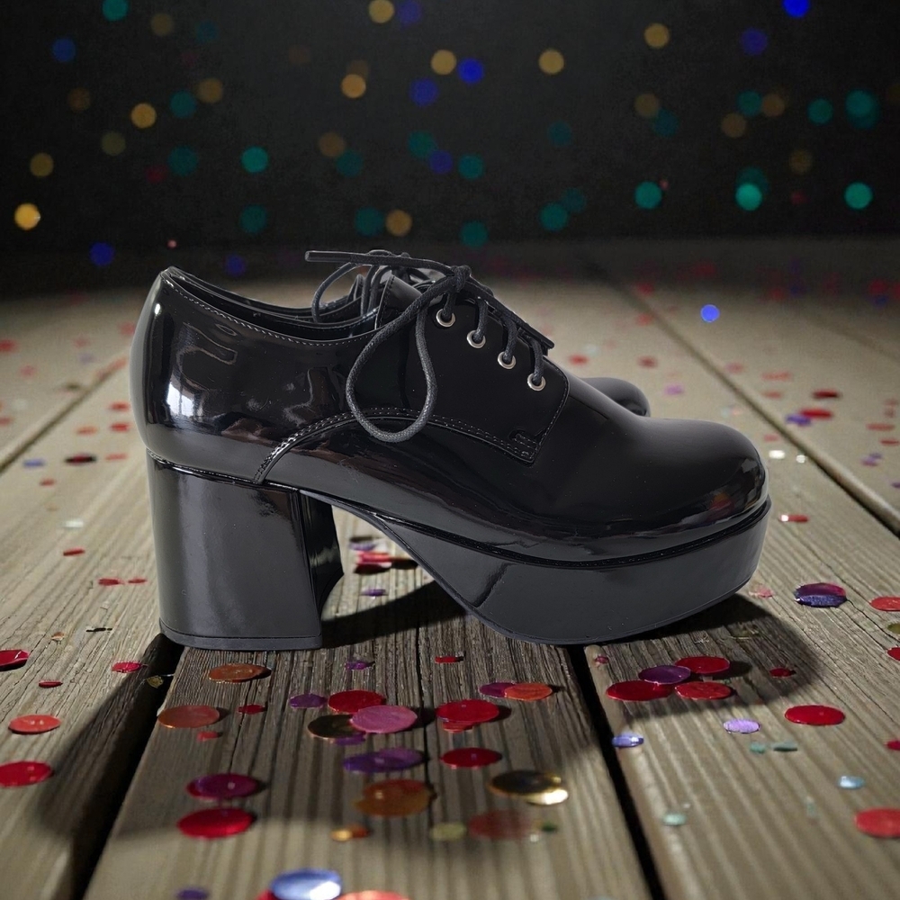 1031 by Ellie Shiny men's size 8/9 Black Patent Leather Lace-Up dress shoes. - Picture 5 of 9